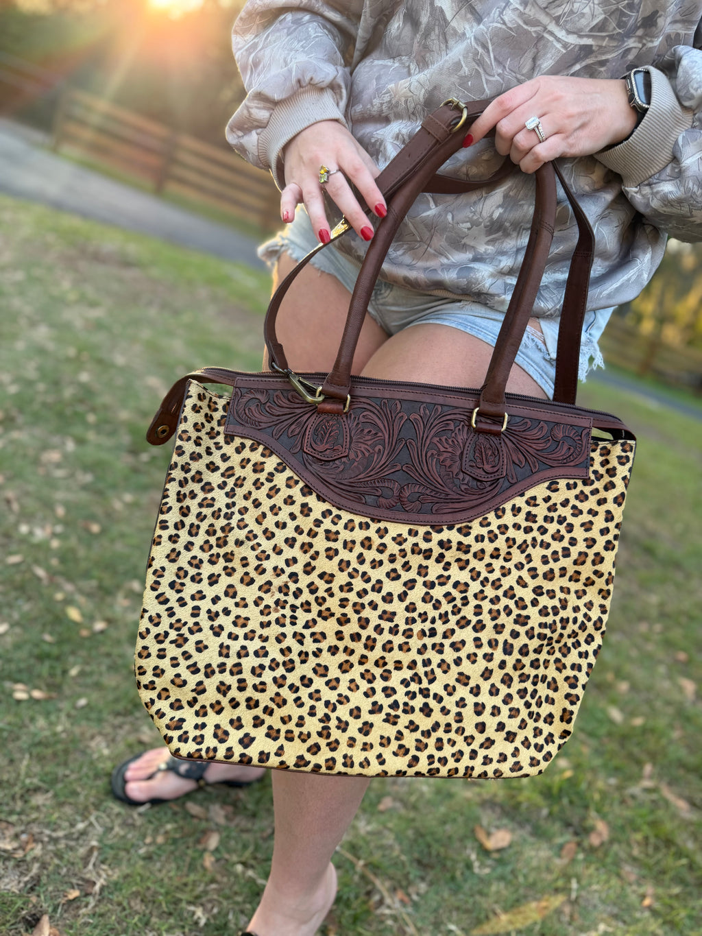 Cheetah print cowhide tote