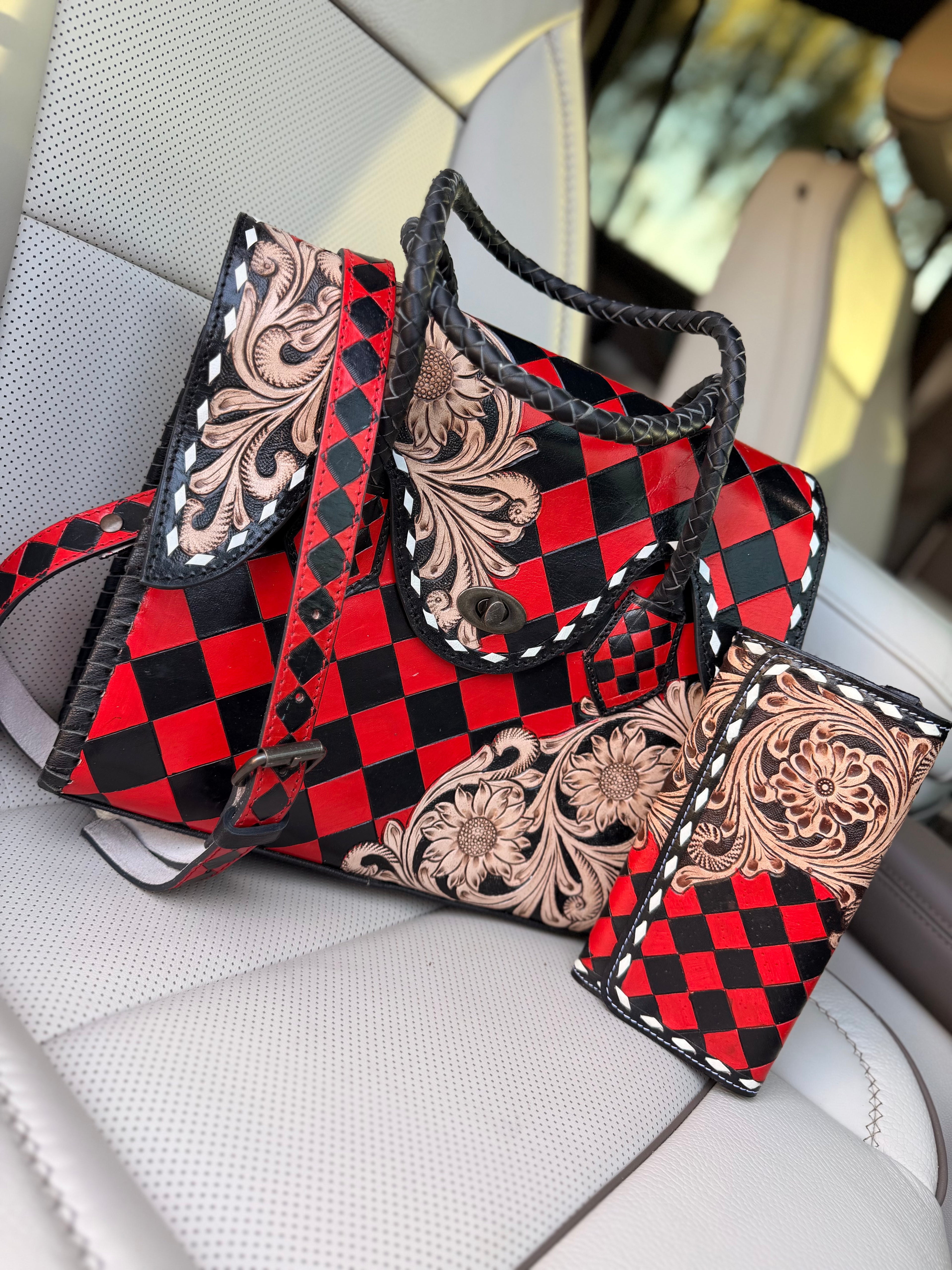 “Red Vixen” - black/red checker tote
