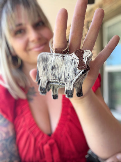 Cow shaped cowhide keychain