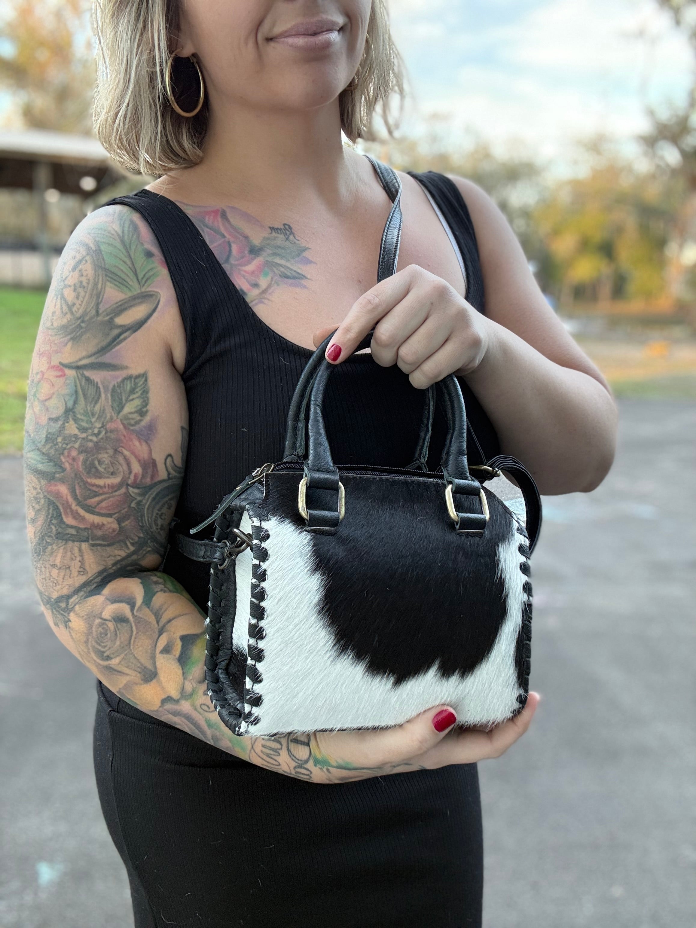 Black and white cowhide speedy (S)