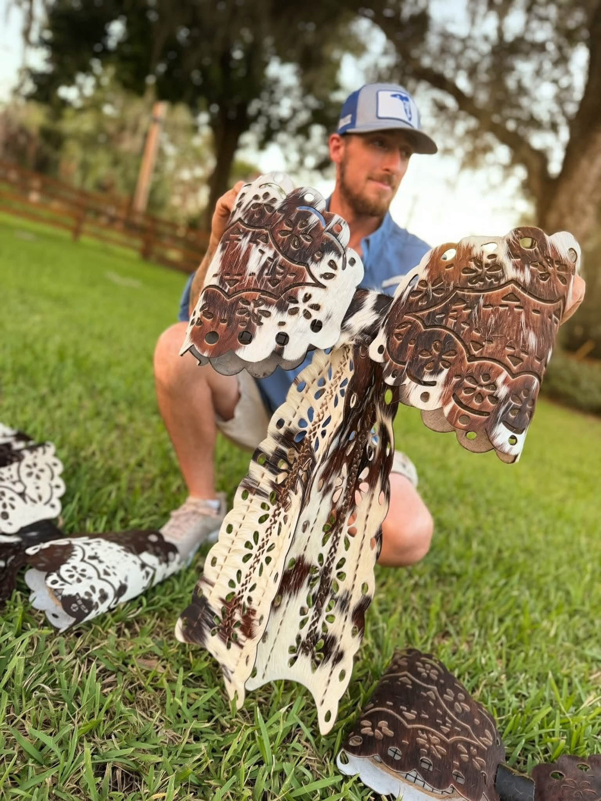 GIGANTIC 32" cowhide bow for tree - lace look (read description fully)