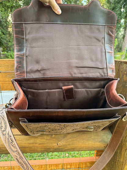 Laptop or overnight tooled leather bag