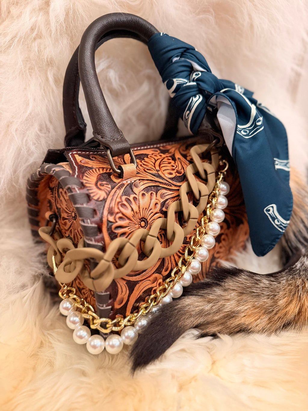 “The foxy lady" - brown tooled leather speedy (mini)
