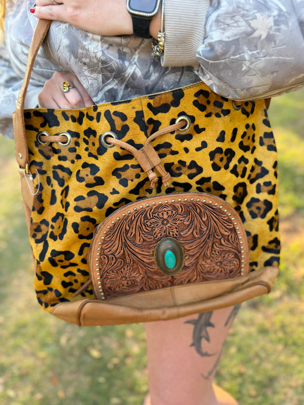 Cheetah purse with drawstring closure