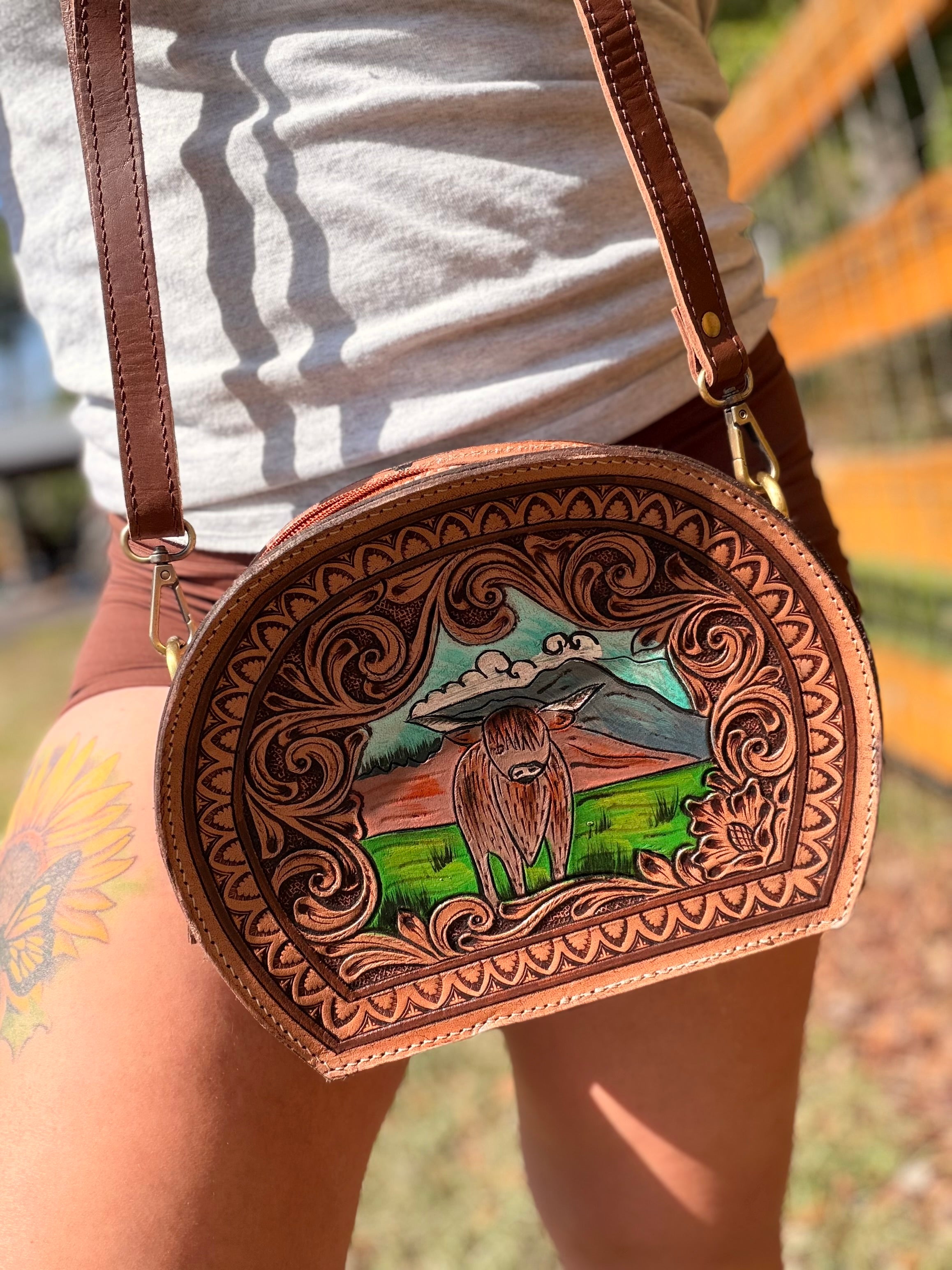 Highland crossbody tooled leather bag