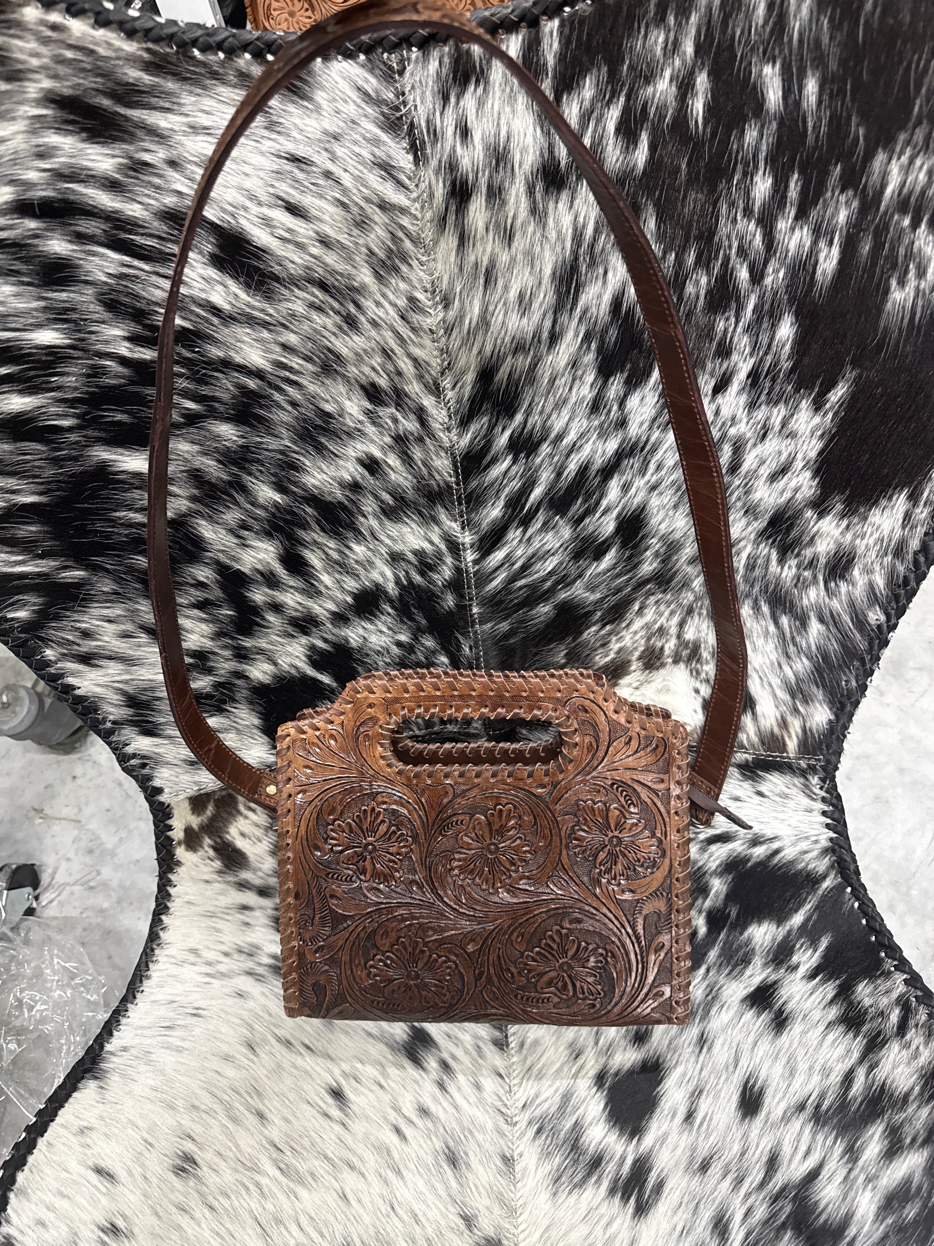 Floral tooled leather purse