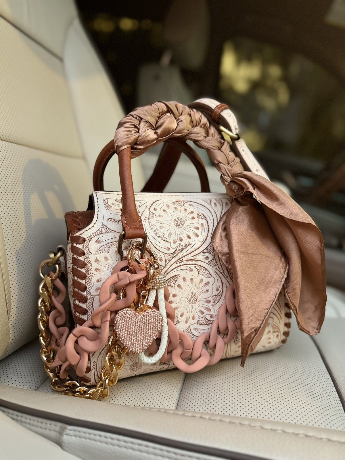 “ The Rosalie 🌸🤎”- white/cream tooled leather speedy NO wallet(M)