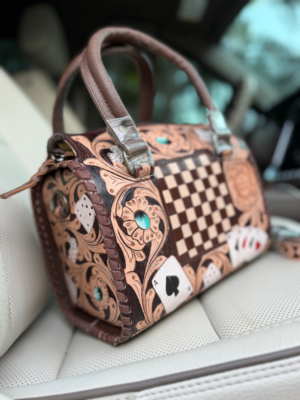 “Brown Royal Flush” tooled leather speedy (M)
