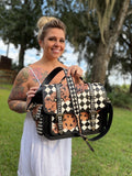 Laptop or overnight tooled leather -  black/white checker  bag