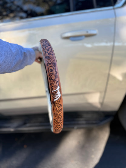 Country style 15.5 “ tooled leather cowhide steering wheel cover read description before purchase