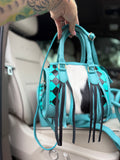 Teal/black checker tooled leather speedy (mini)