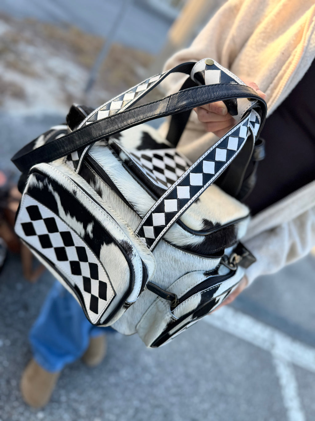 CHECKER TOOLED leather/ cowhide Lunch bag