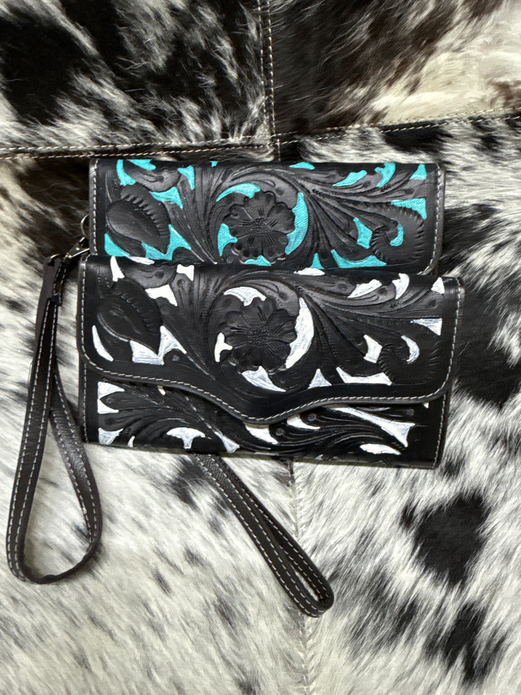 Tooled Floral wristlet wallet