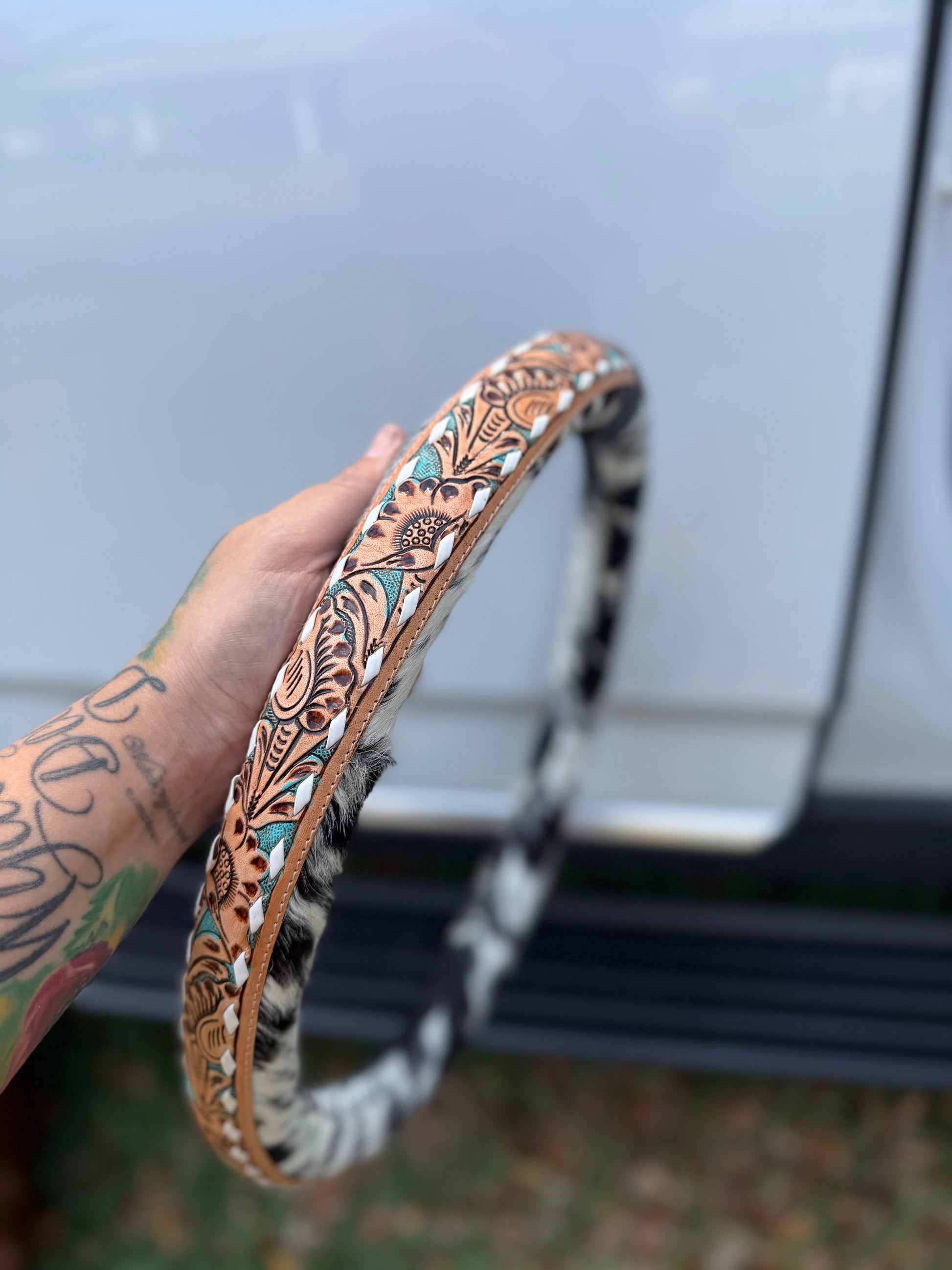 16 “ tooled leather cowhide steering wheel cover - read description before purchase