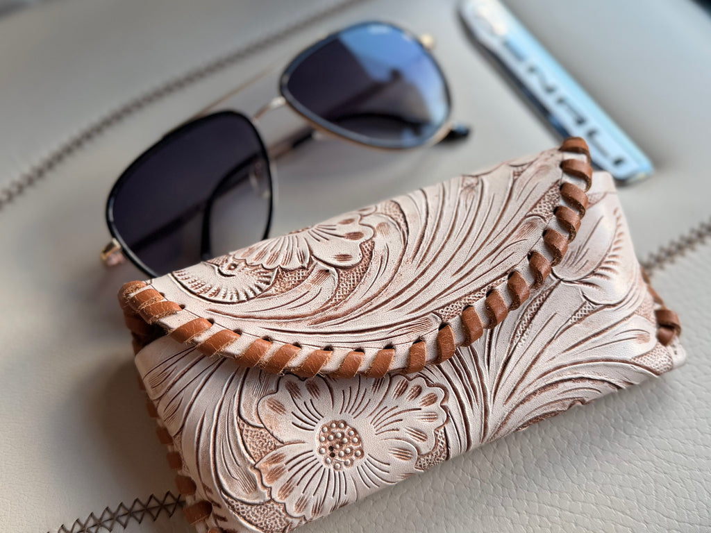 Leather checker sunglass holder