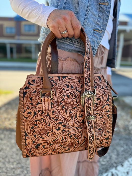 Brown/black - tooled leather Speedy bag