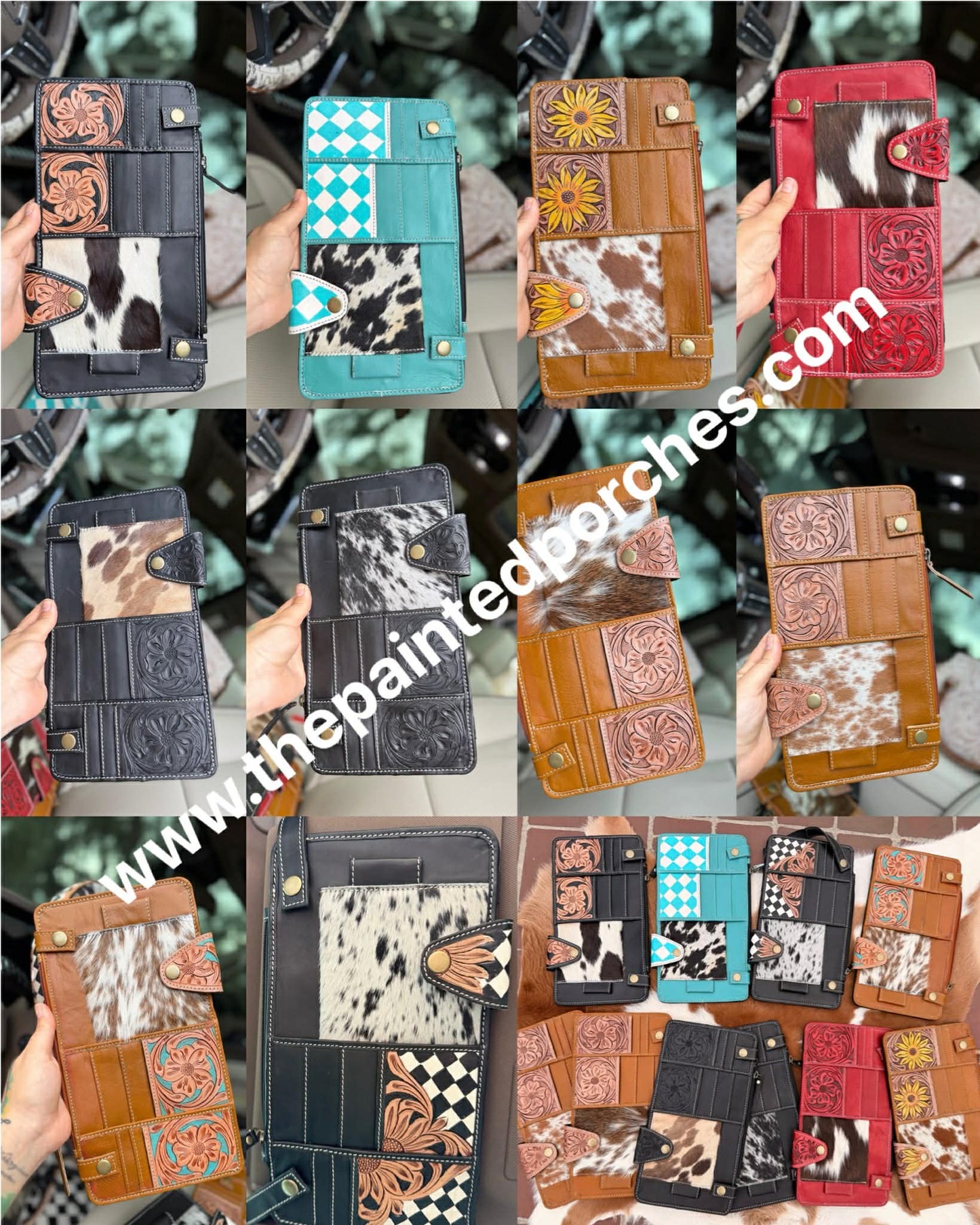 Tooled leather car sun visor organizer - EXCLUSIVE item