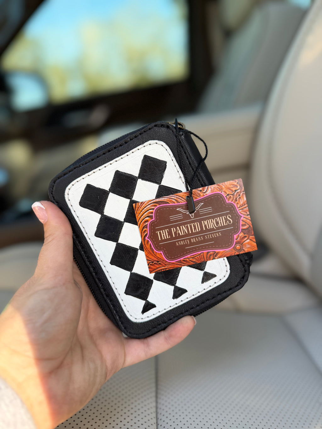 High quality Tooled leather checker small wallet