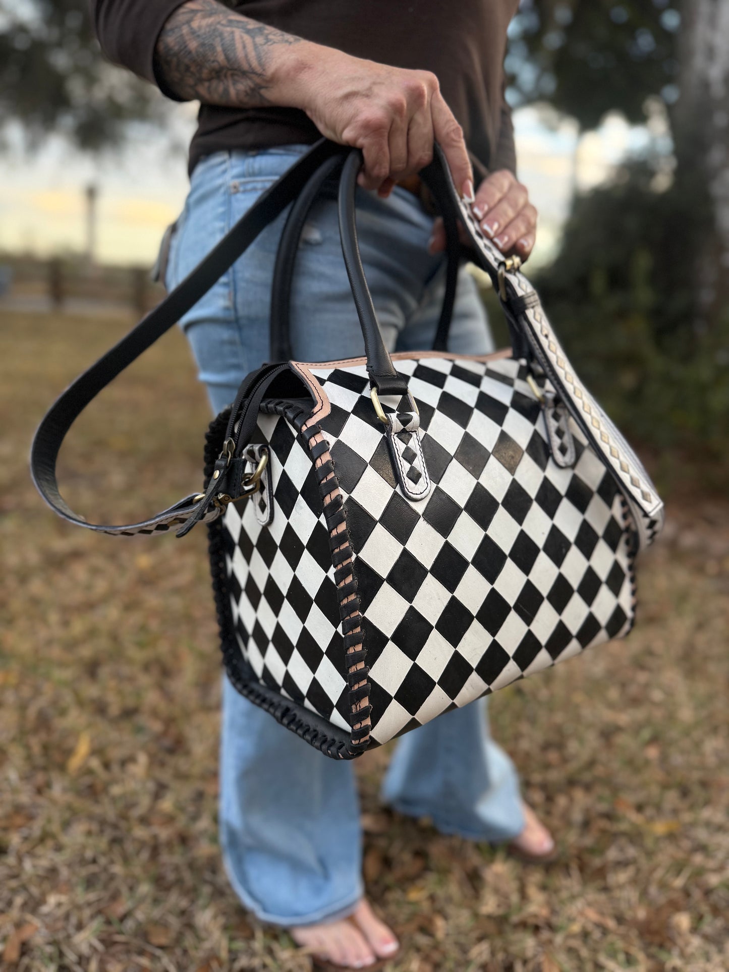 Checker tooled leather speedy (L)