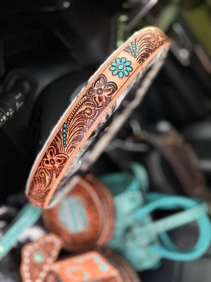 15.5 “ tooled leather cowhide steering wheel cover read description before purchase