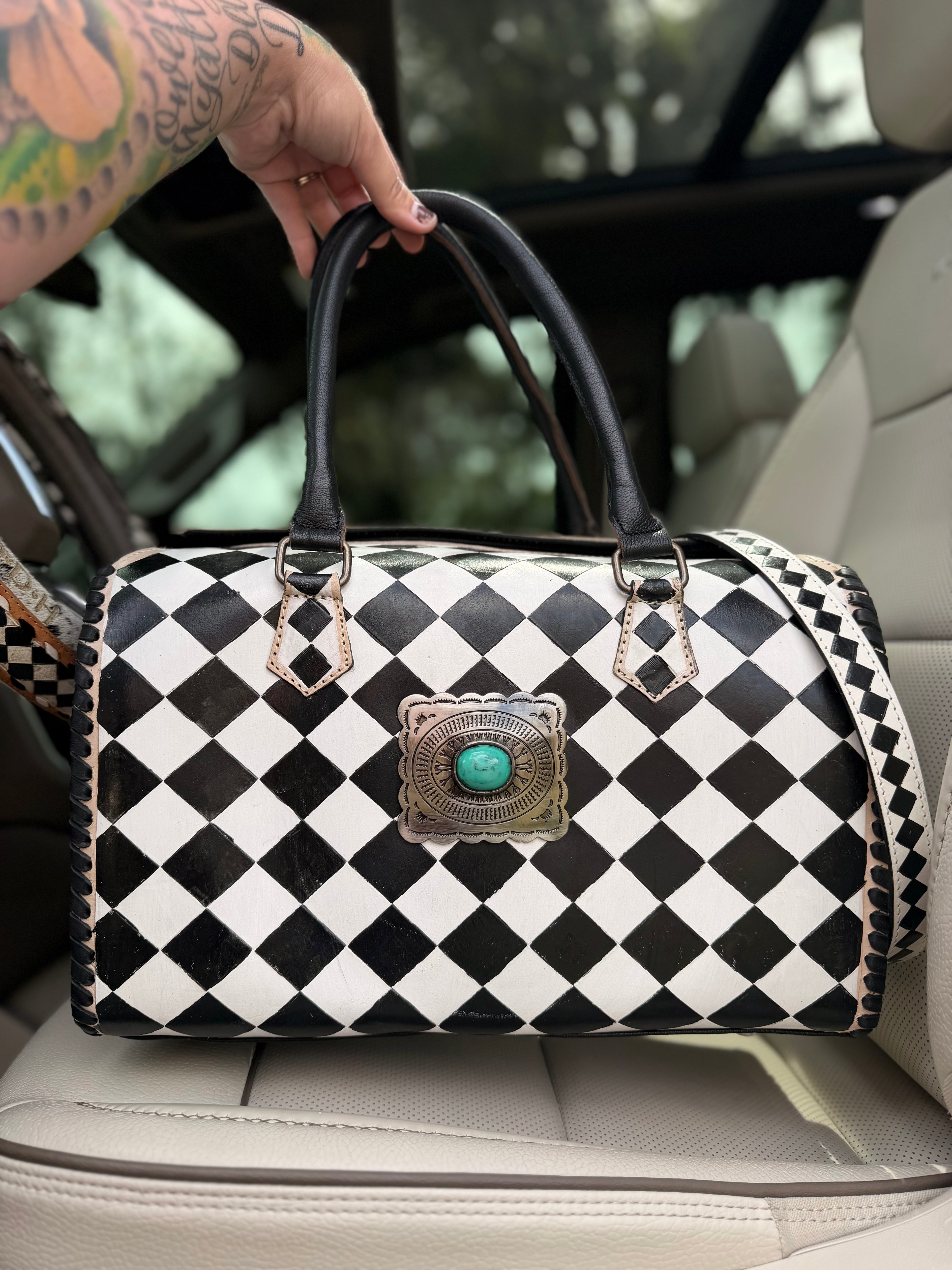 Checker tooled leather speedy duffle (L)