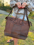 Brown Leather crossbody tote