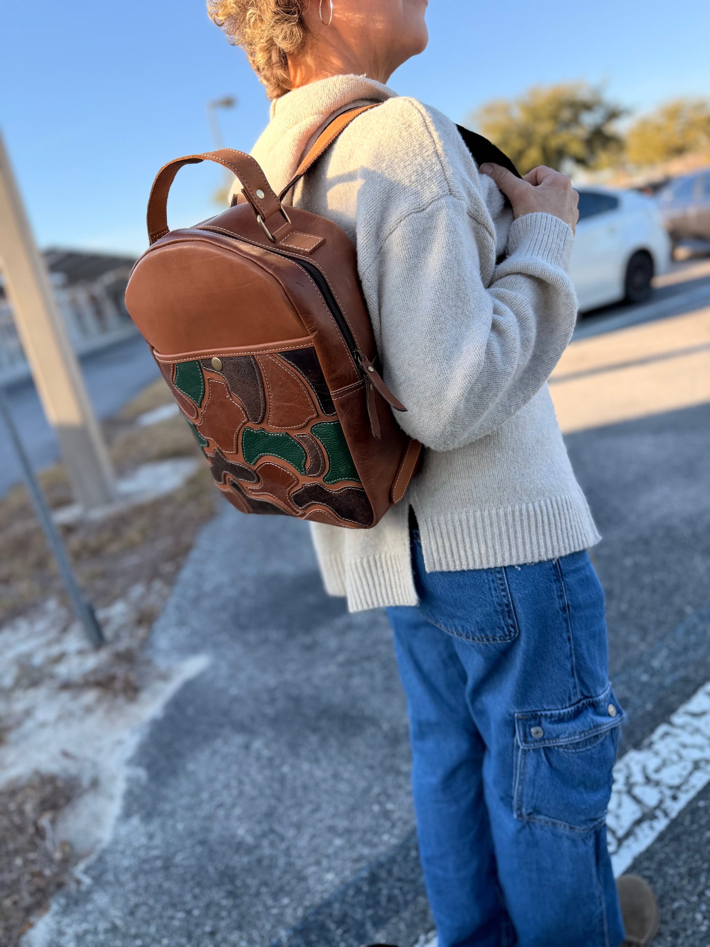 The “Hunter” leather bookbag by the Painted Porches