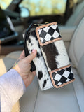 Tooled checker print leather checker wallet