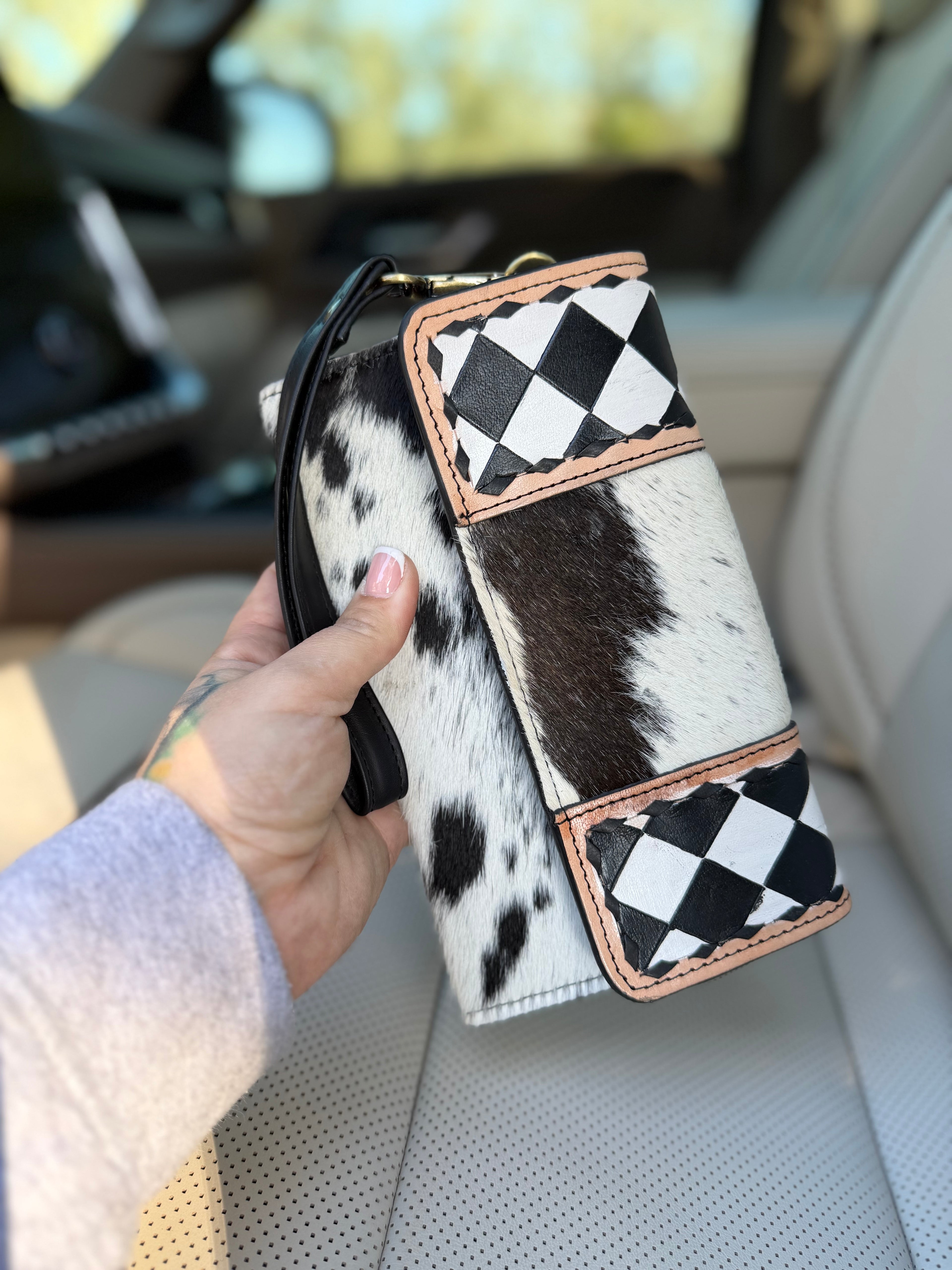 Tooled checker print leather checker wallet