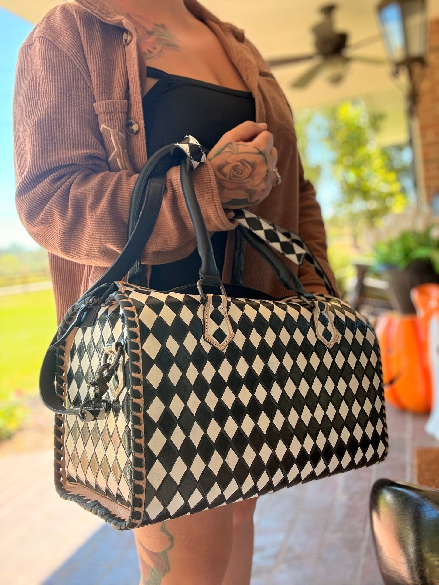 Checker - Large tooled leather duffle speedy