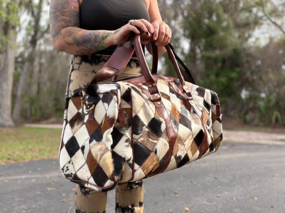 Patchwork cowhide duffel