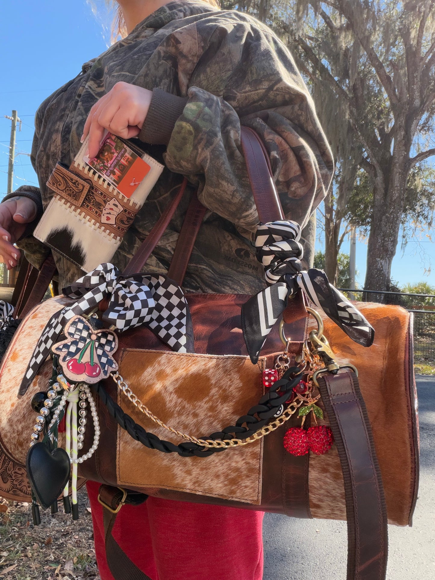 "Lucky Cowgirl duffle " - cowhide tooled leather speedy Duffle
