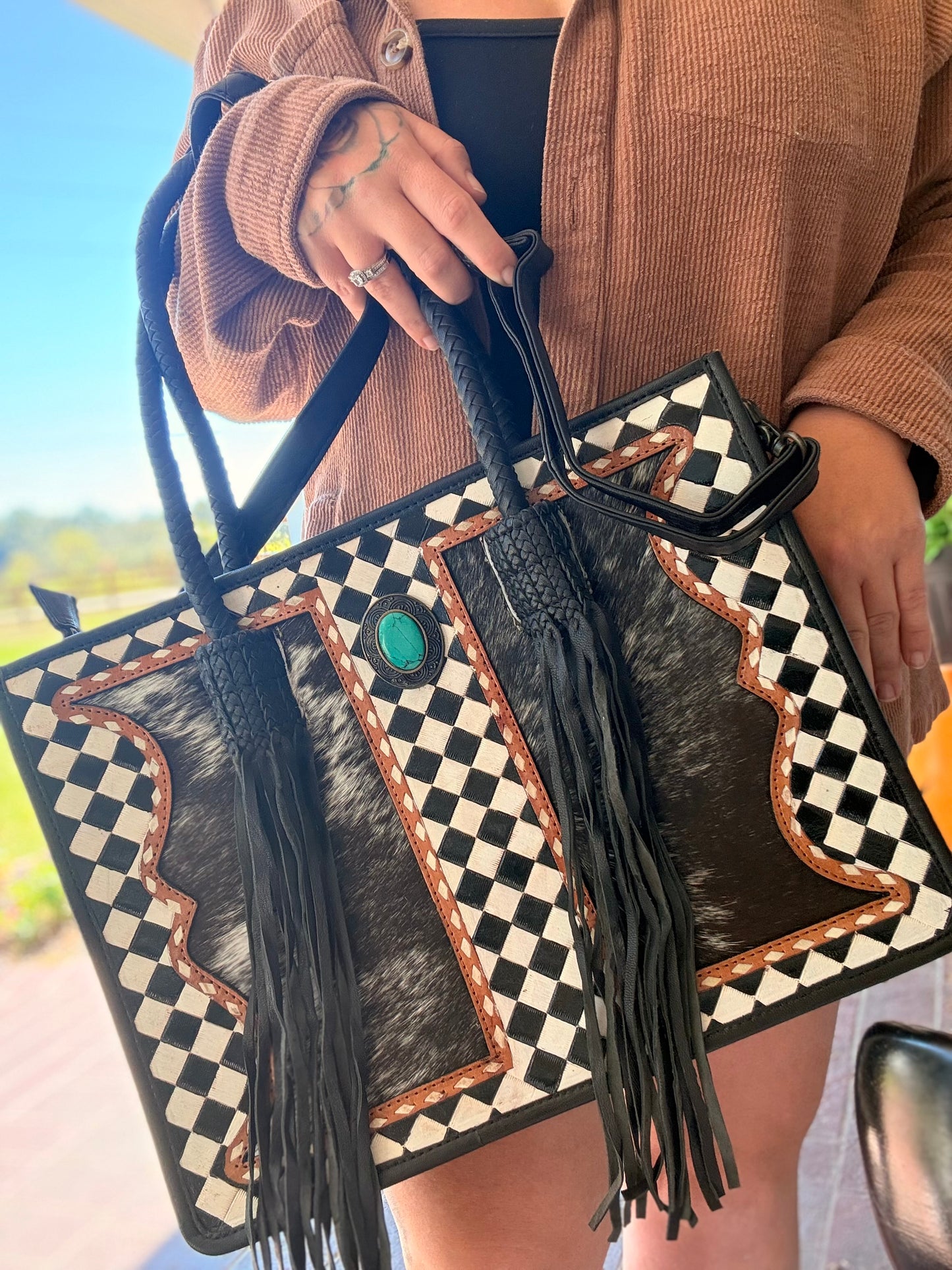 Tooled checker purse bag