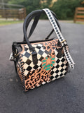 “Outlaw Belle” PLAIN black/white checker and cheetah tooled leather speedy (L) by the Painted Porches
