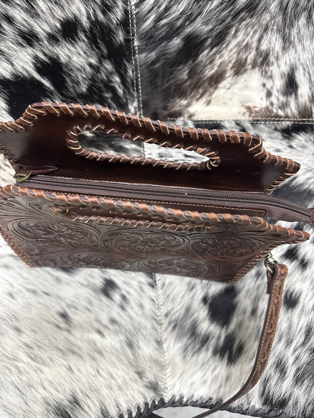 Floral tooled leather purse