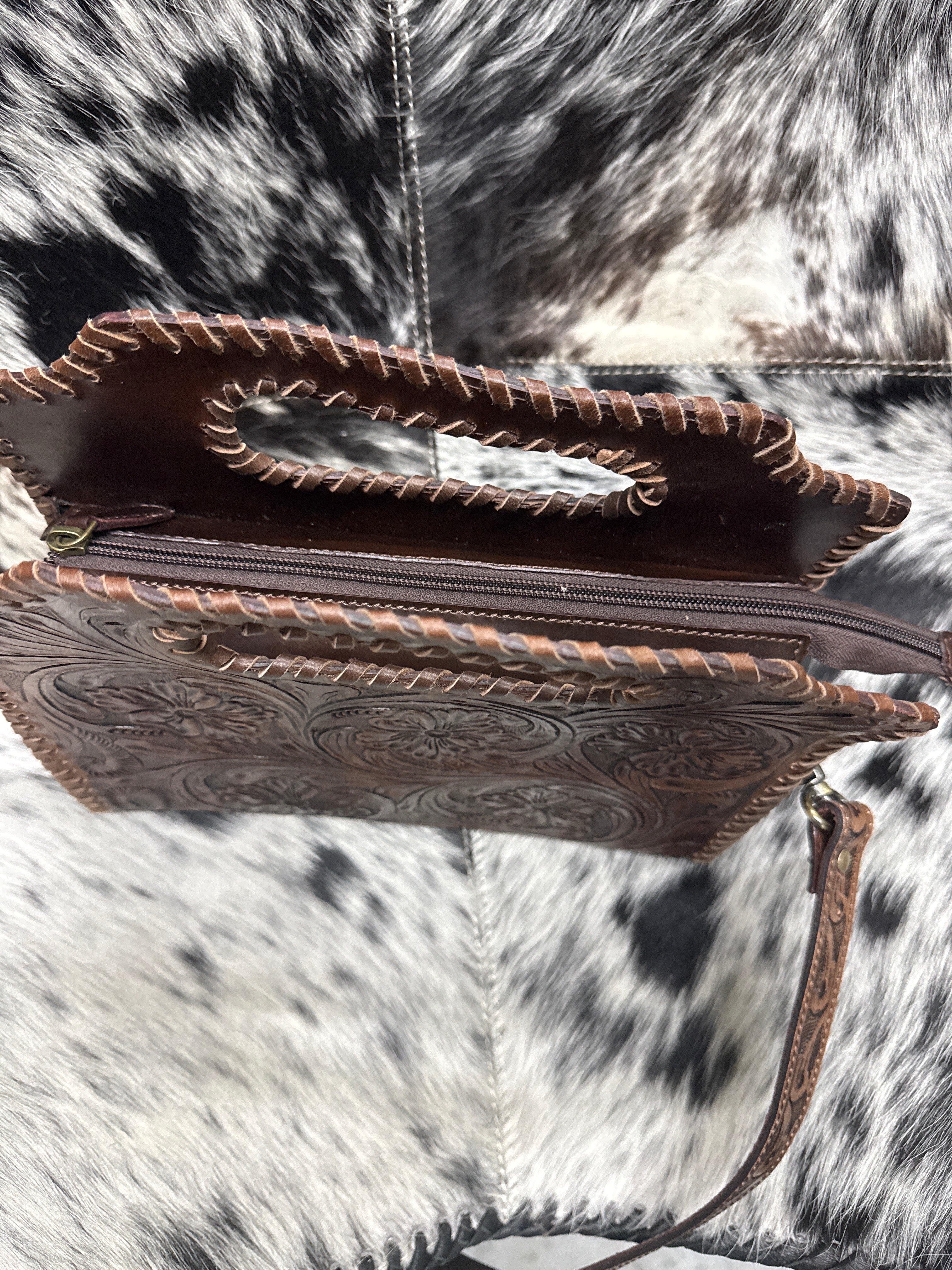 Floral tooled leather purse