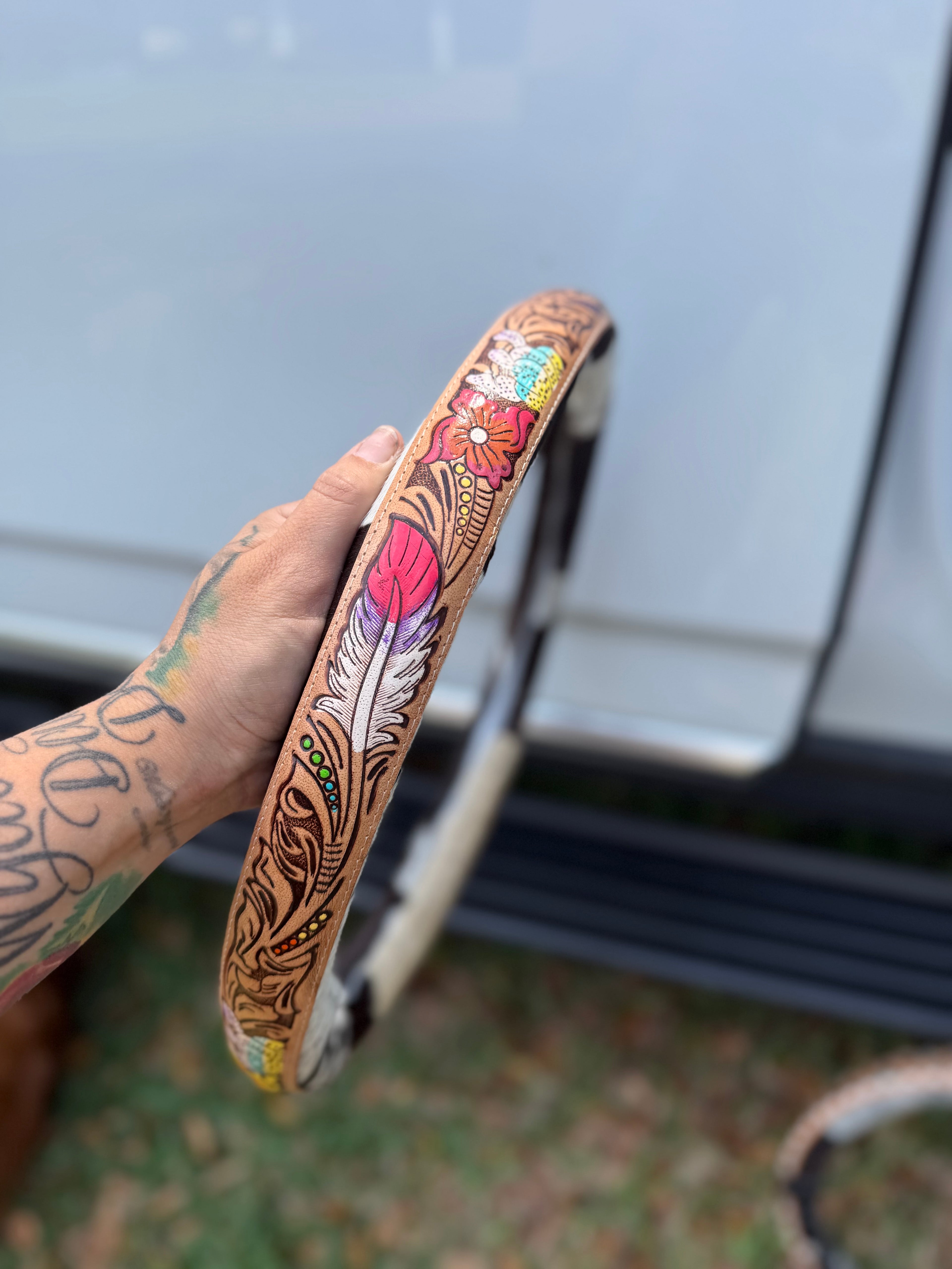16 “ tooled leather cowhide steering wheel cover - read description before purchase