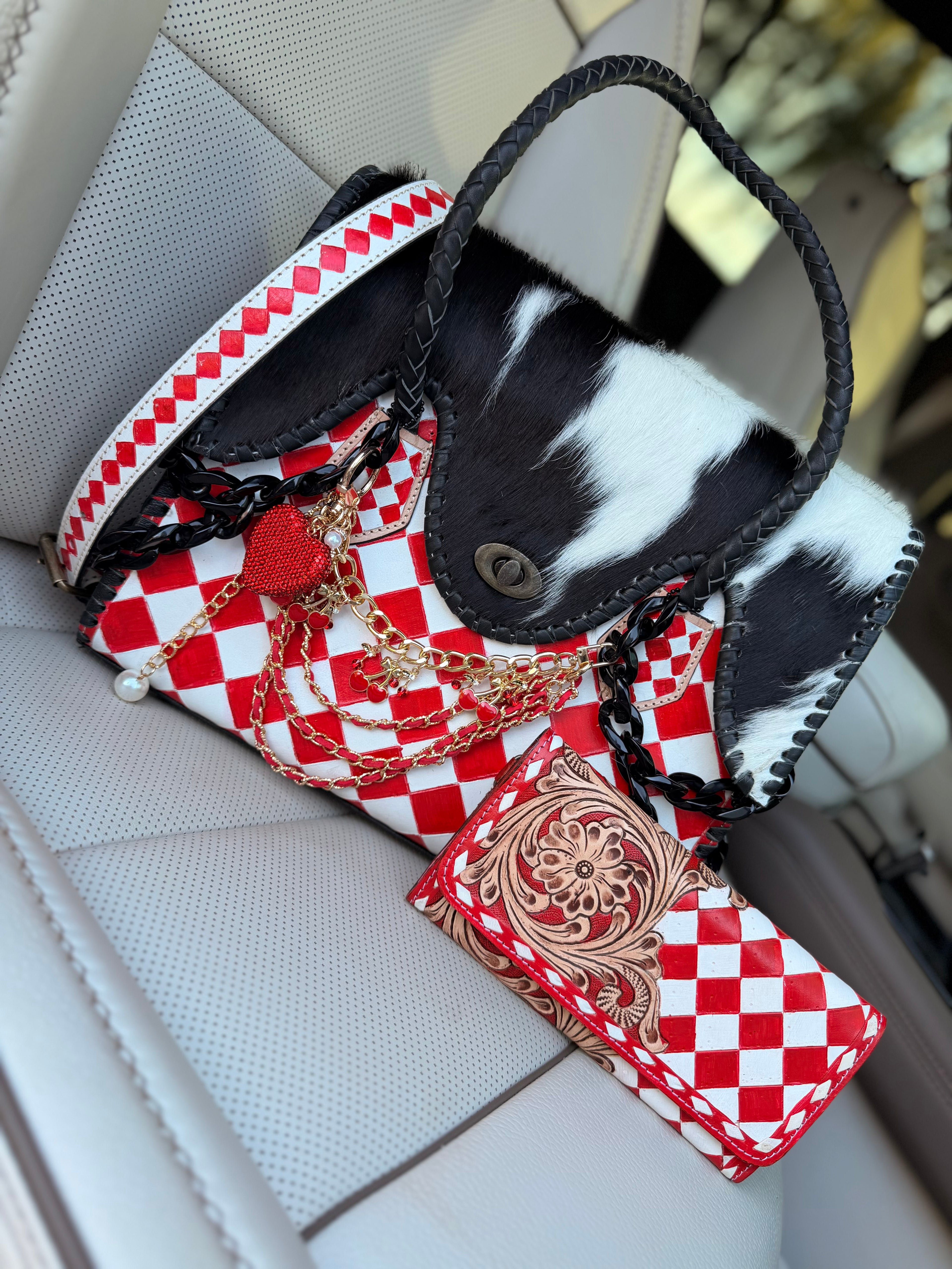 “Candy Cowgirl” - white/red checker tote