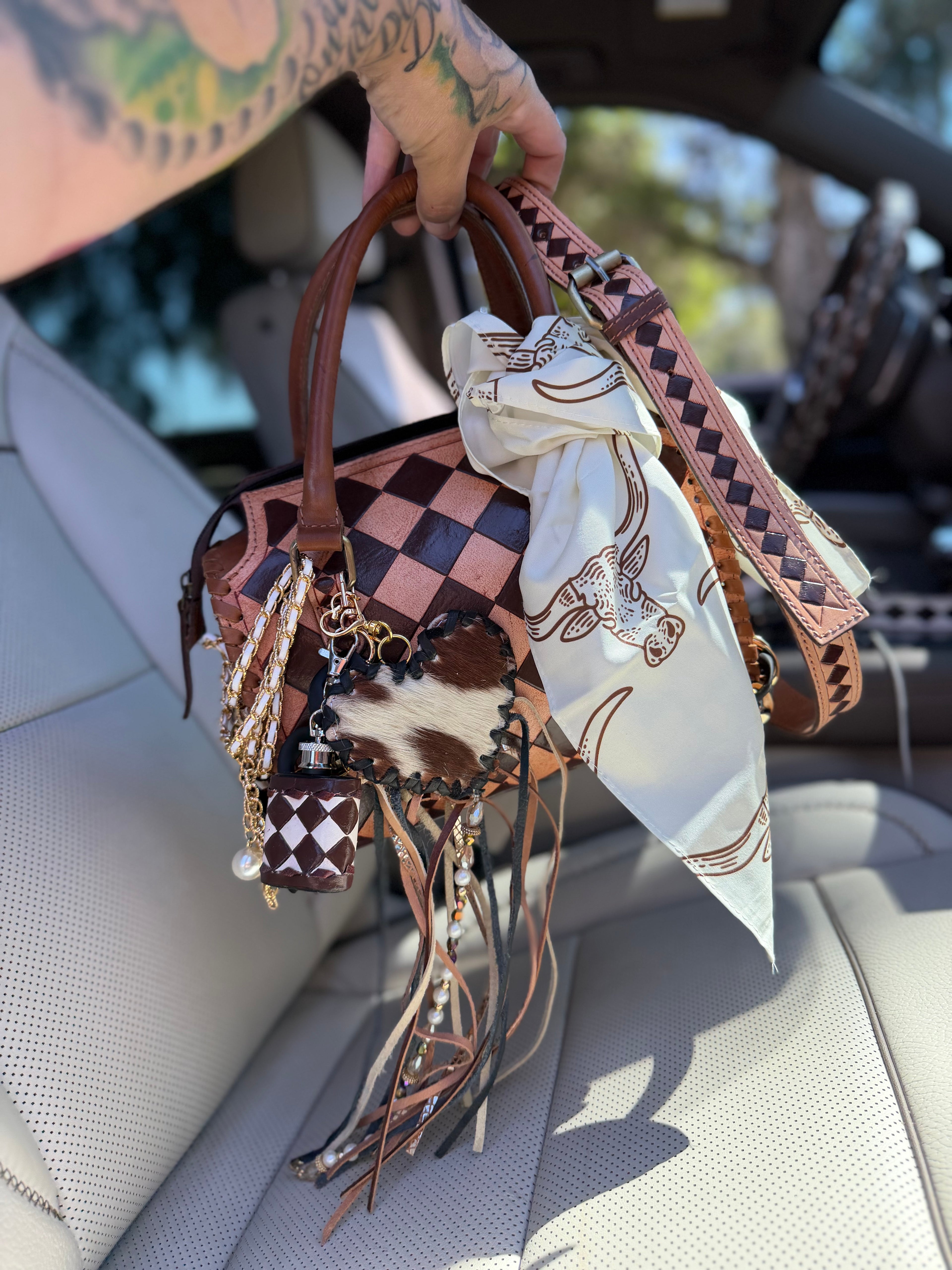 "Rust and Rodeo" peanut butter Checker tooled leather speedy (M)