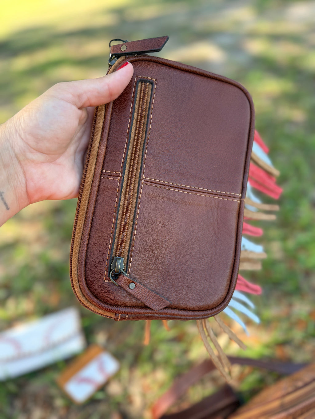 Baseball tooled leather stitch wristlet amazing quality