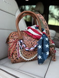 “American Honey“- tan and black  tooled leather speedy (M)