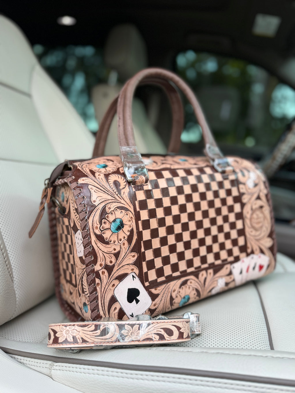 “Brown Royal Flush” you tooled leather speedy duffle (L)