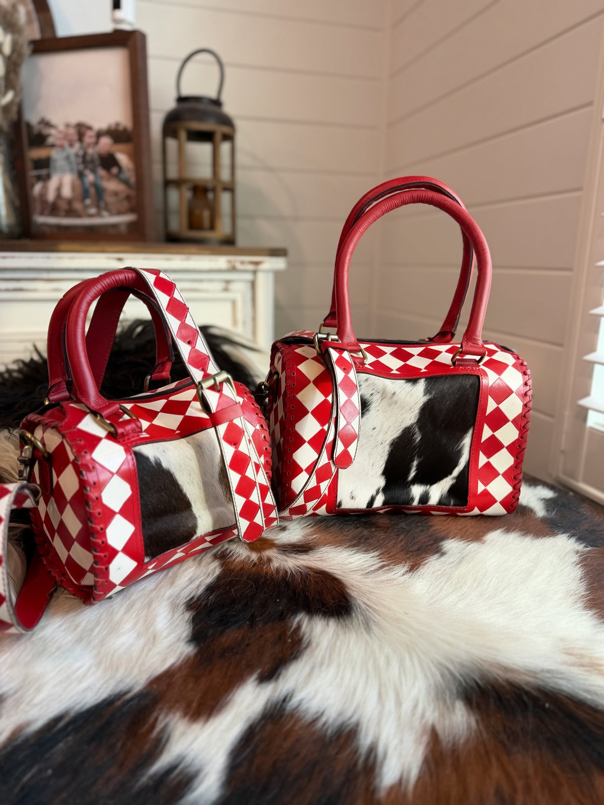 Red/white checker tooled leather / Cowhide -  speedy ( 2 sizes avail )