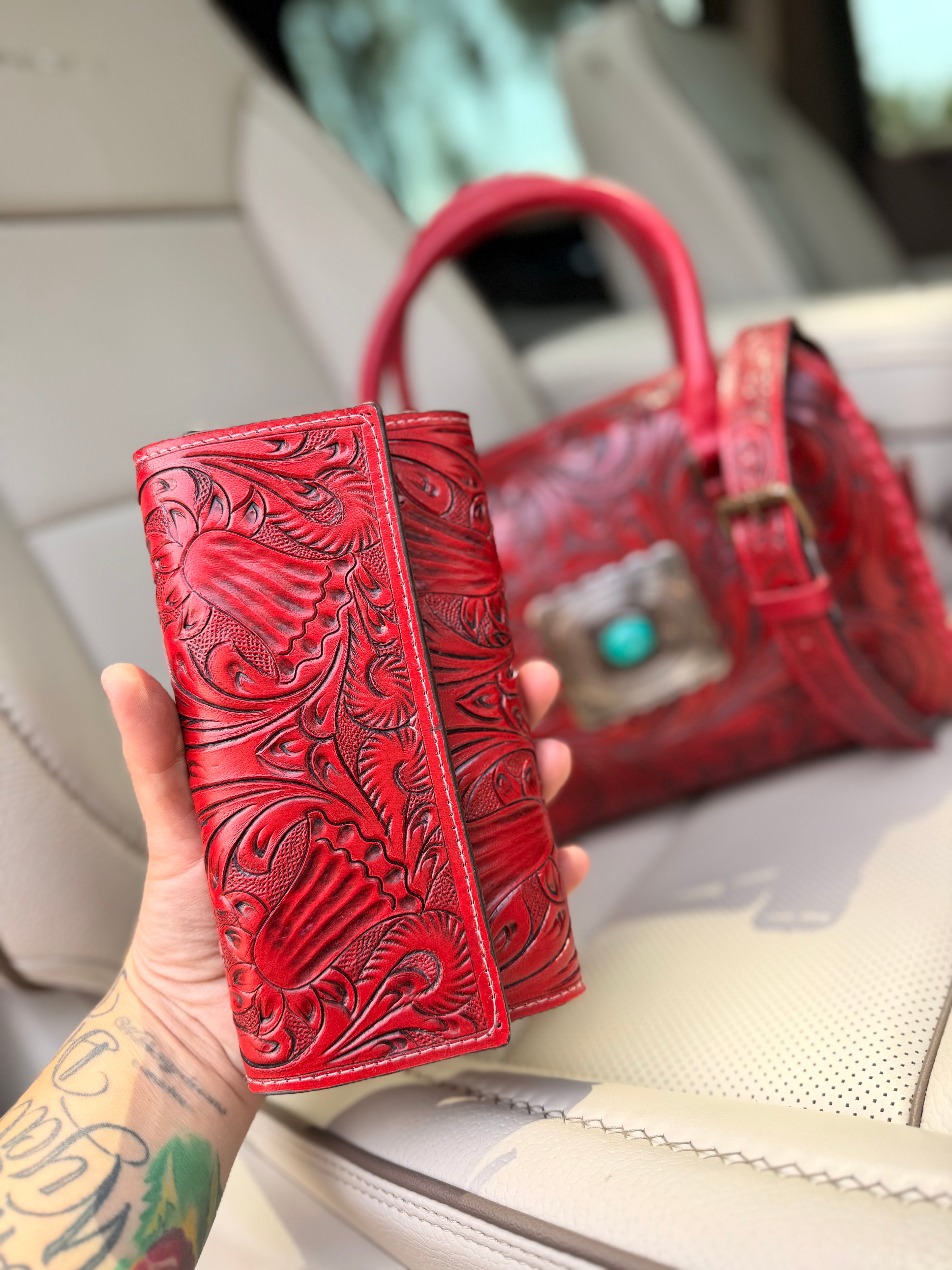 “Red Royalty set”-red tooled leather speedy (M) and wallet