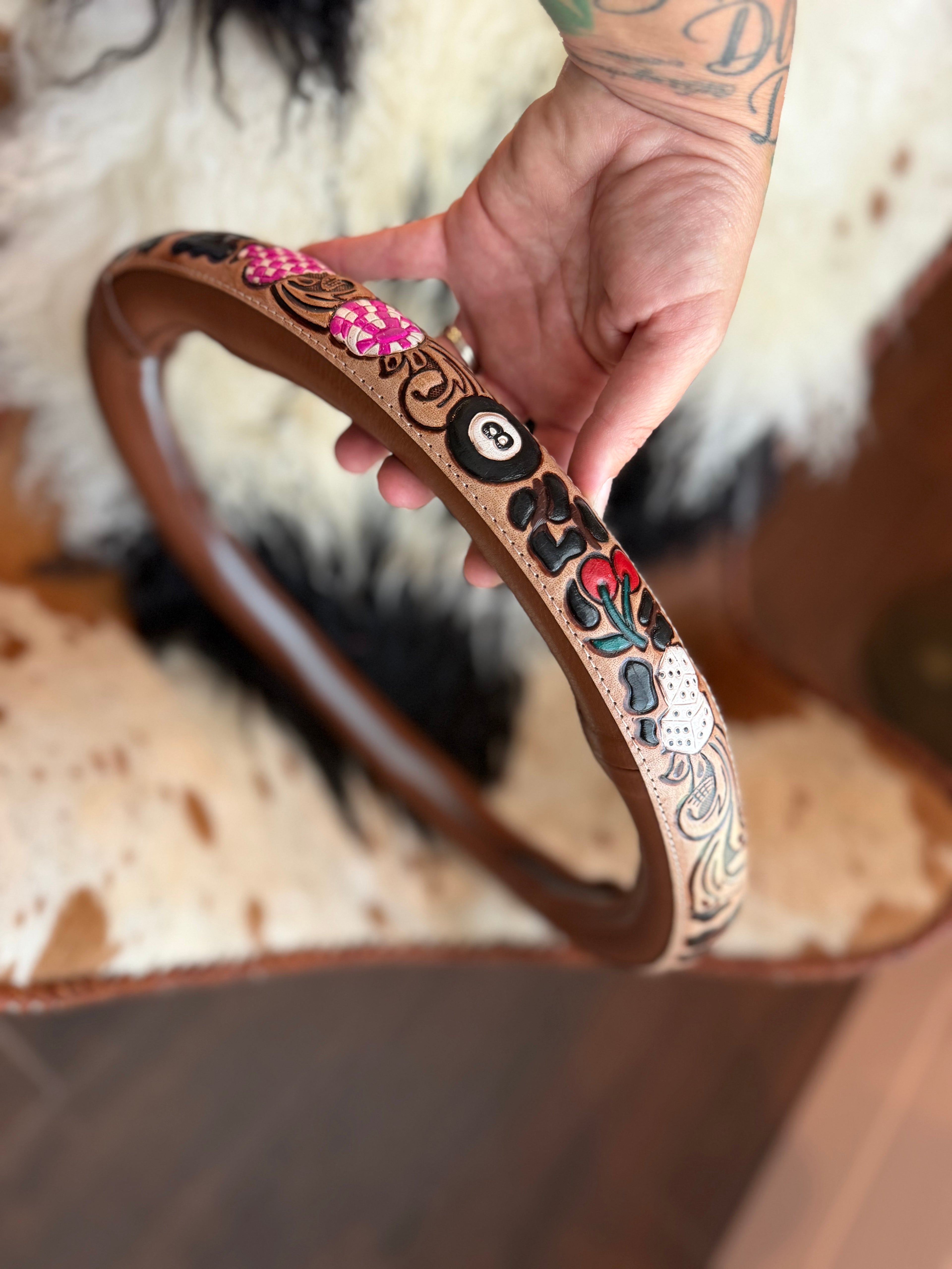 16 “ tooled leather steering wheel cover - read description before purchase