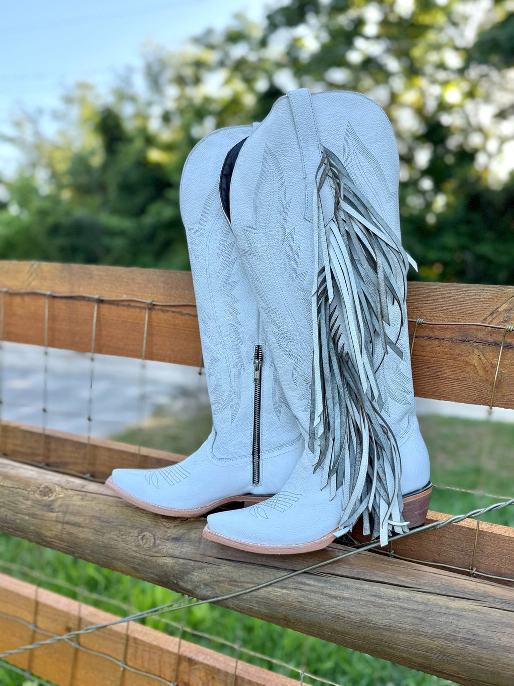 Tall Fringe Wide Calf Friendly Snip Toe Cowgirl Boot - White