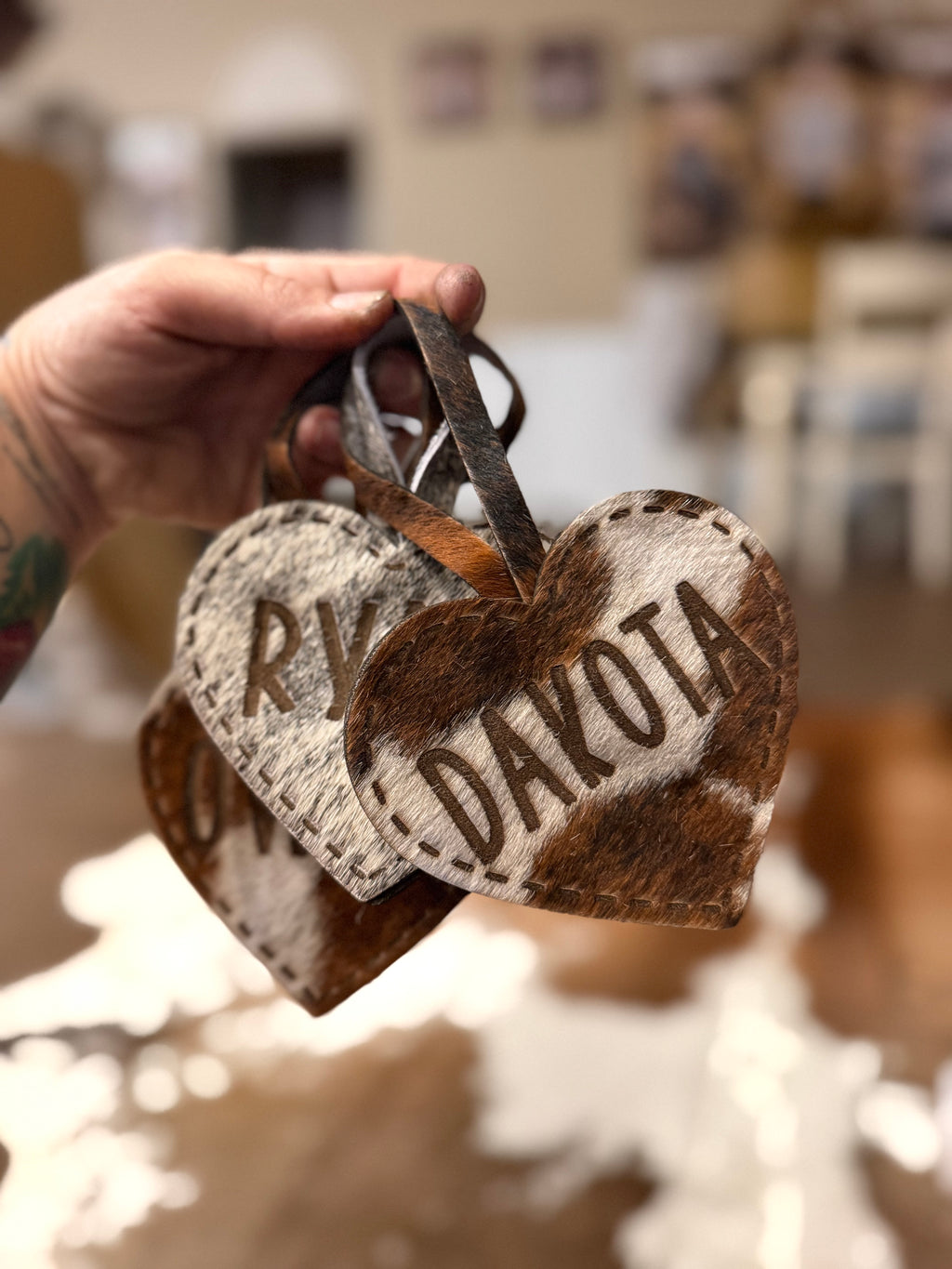 Large cowhide heart ornament - free engraving