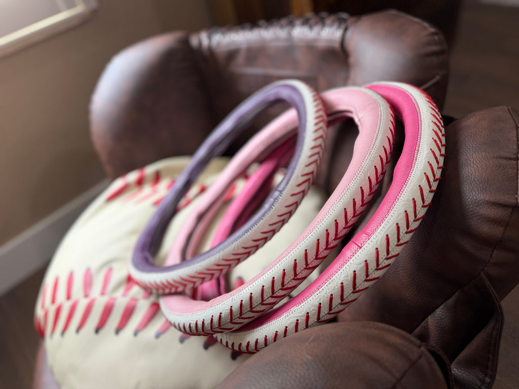 Baseball 16 “ tooled leather steering wheel cover - read description before purchase