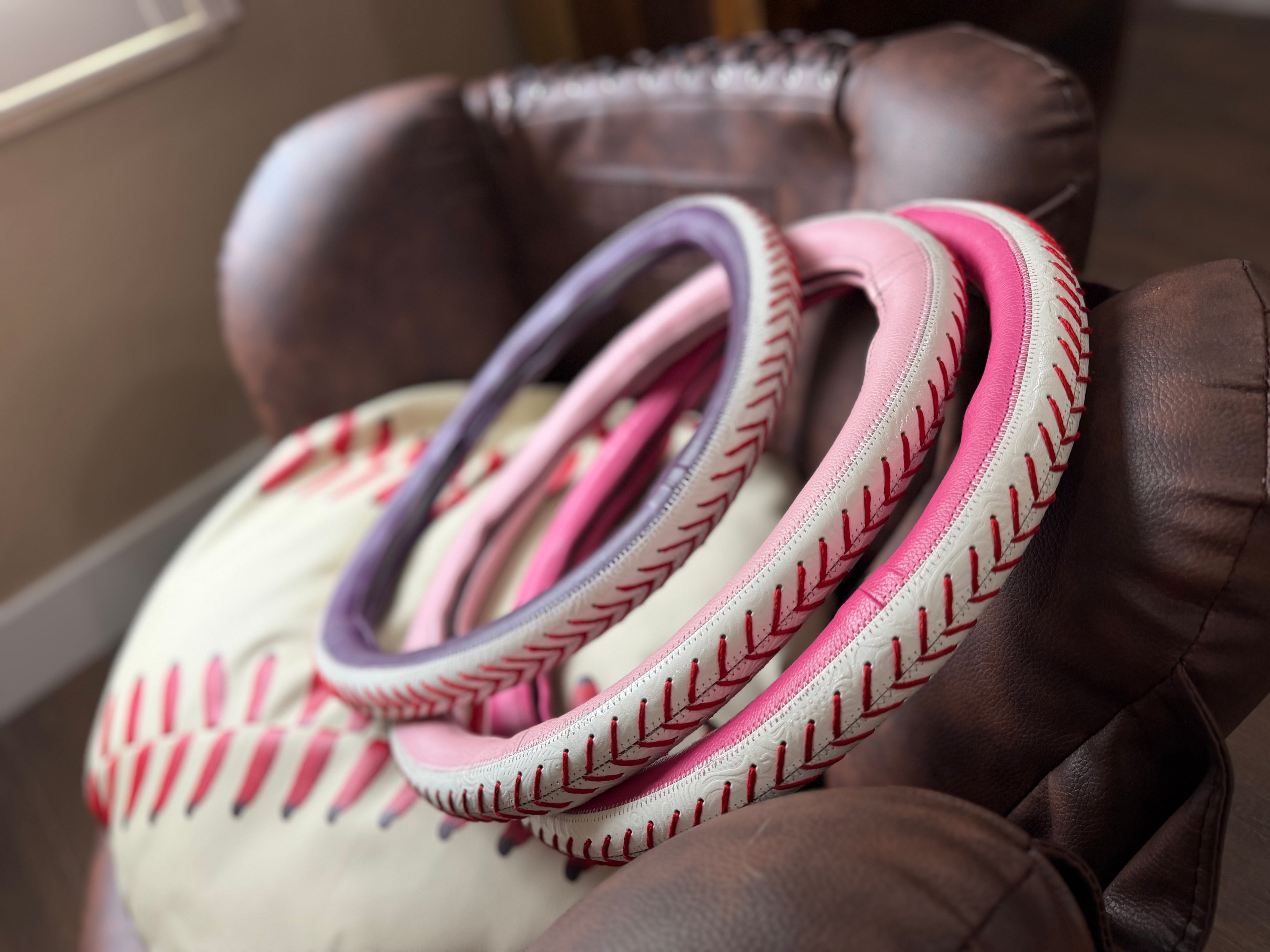 Baseball 16 “ tooled leather steering wheel cover - read description before purchase