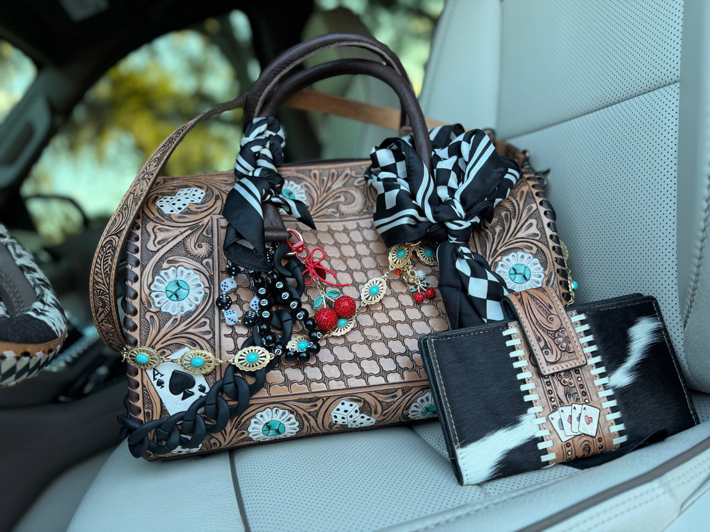 "Winning Jackpot" - brown tooled leather speedy (Duffle) with wallet